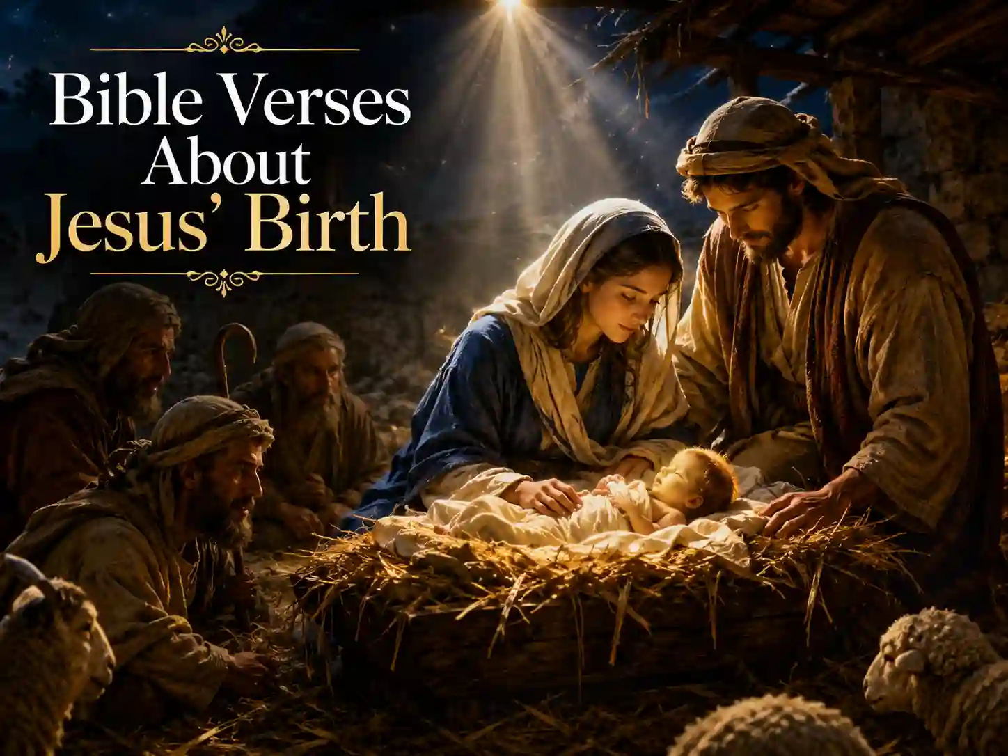 The birth of Jesus in Bethlehem with Mary, Joseph, and the newborn Jesus fulfilling biblical prophecy.