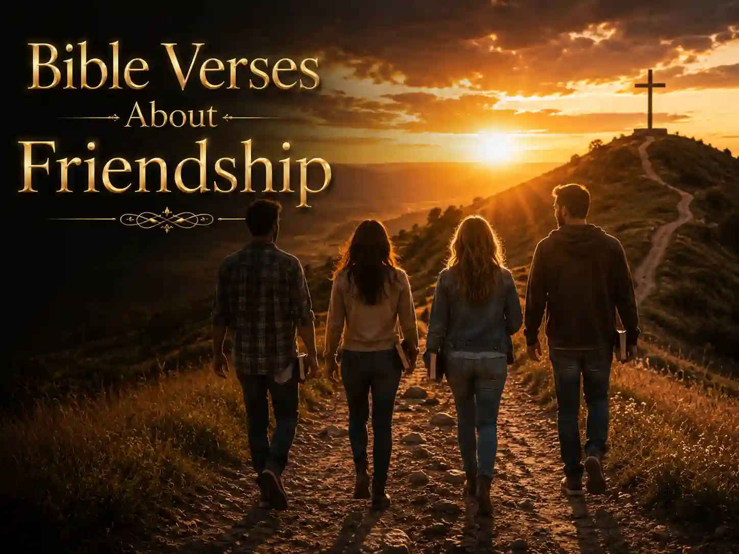 Christian friends walking together with faith and hope inspired by Bible verses about friendship