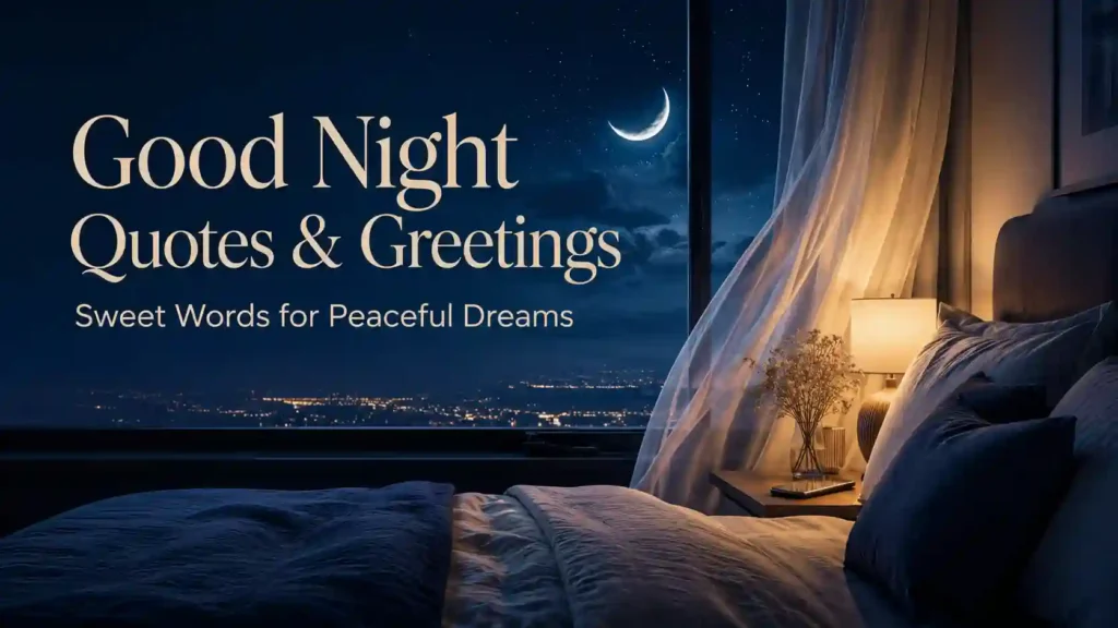Good night quotes and greetings for sweet dreams in a peaceful moonlit bedroom