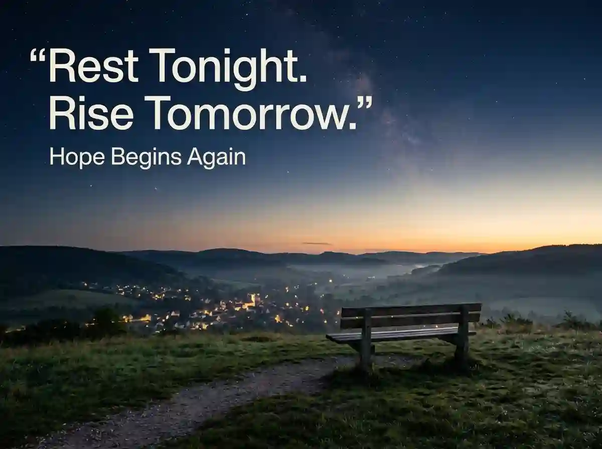 Inspirational good night quotes symbolized by a peaceful night turning toward a hopeful tomorrow