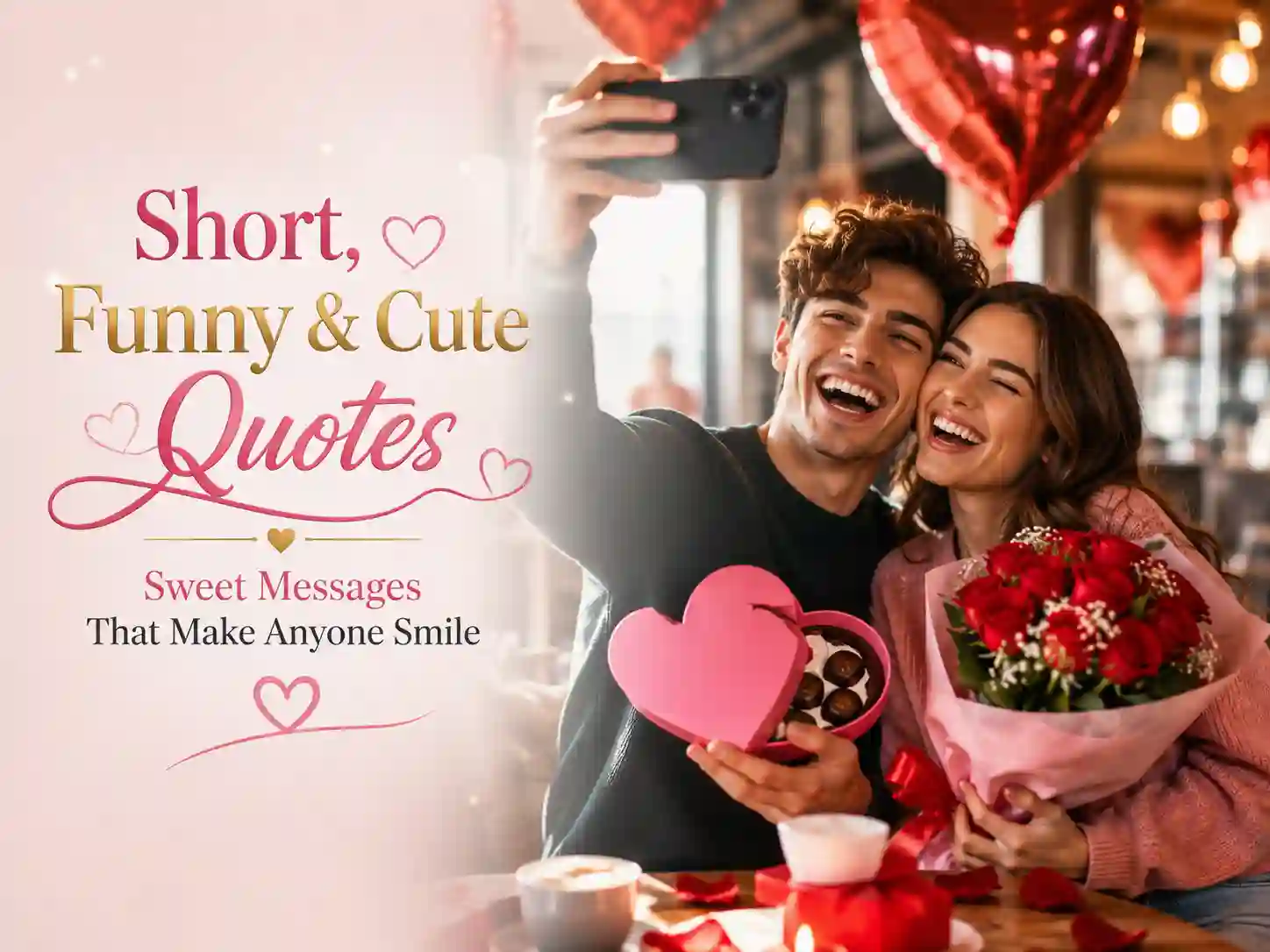 Short funny and cute Valentine's Day quotes image featuring a joyful couple.