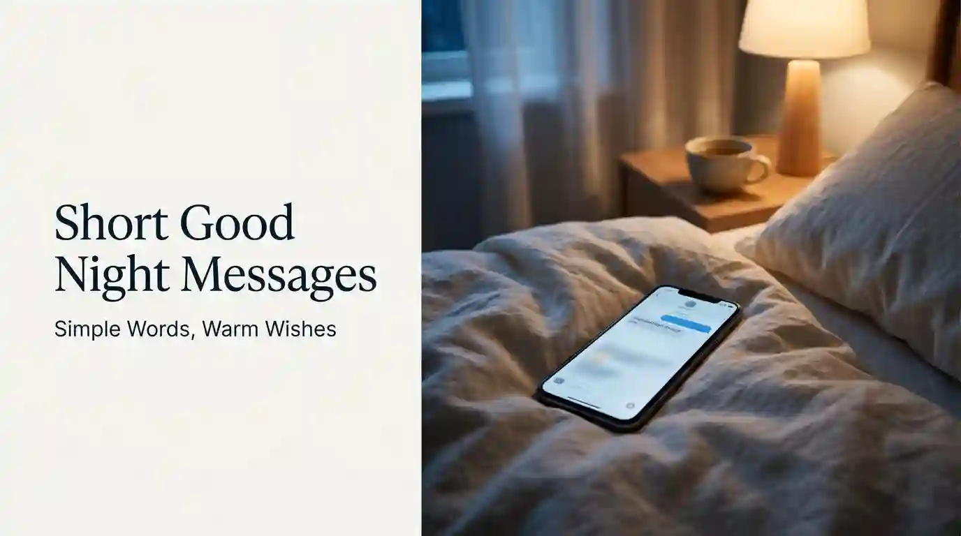 Short good night messages and simple bedtime wishes shown in a peaceful nighttime setting