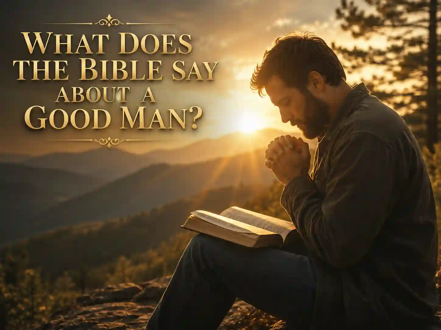 Christian man reading the Bible during sunrise while seeking God's wisdom and guidance.