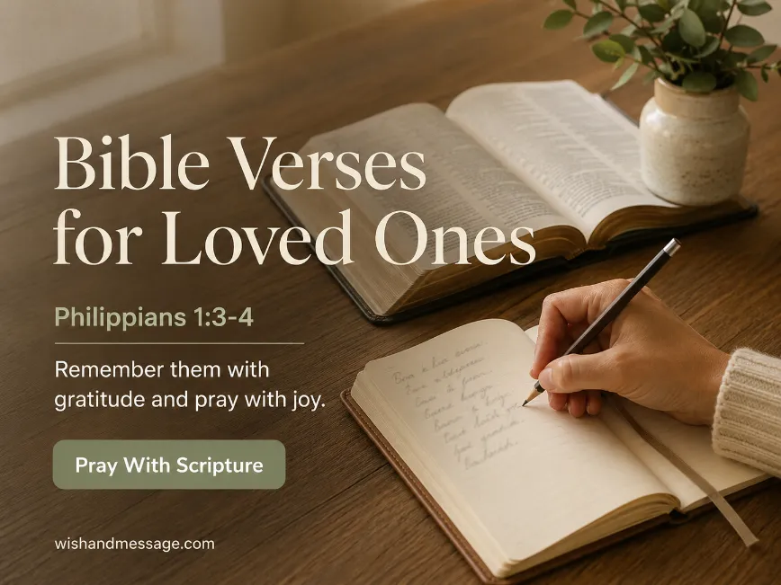 Bible and prayer journal beside a hand writing loved ones’ names in warm window light.