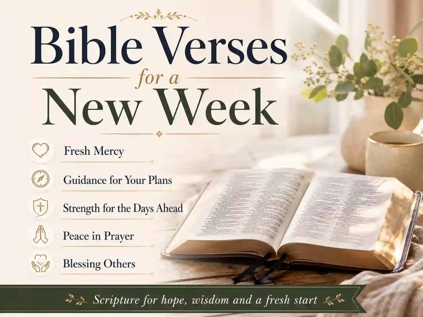 Bible verse guide for a new week featuring mercy guidance strength and peace