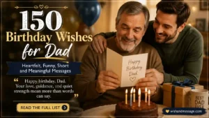 Father smiling during a birthday celebration with a warm heartfelt birthday message overlay