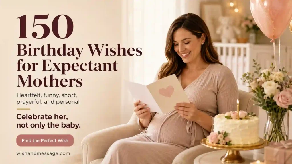 Expectant mother reading a birthday card beside a cake in a warm living room