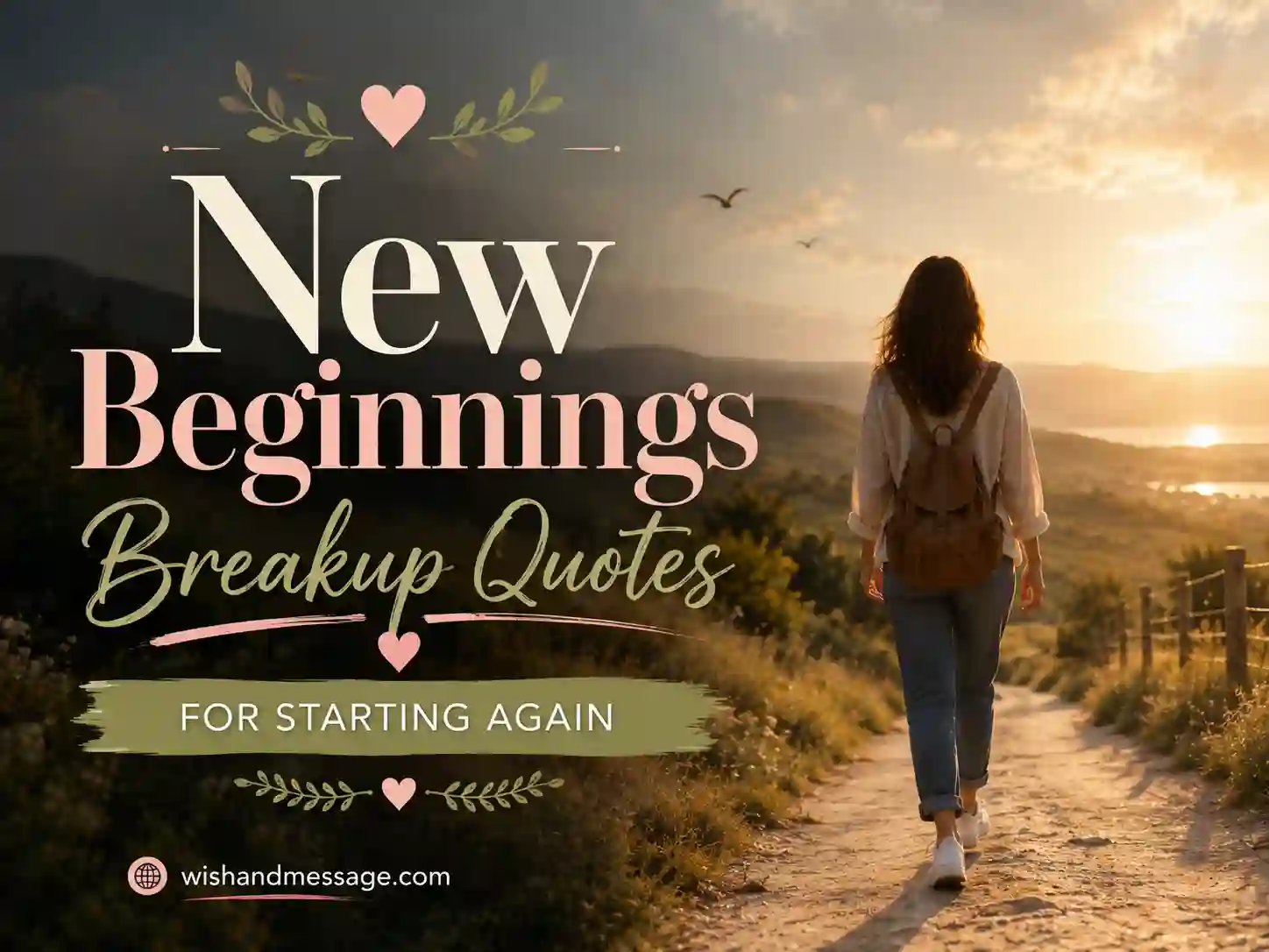 Fresh hopeful outdoor scene with overlay text about new beginnings after a breakup