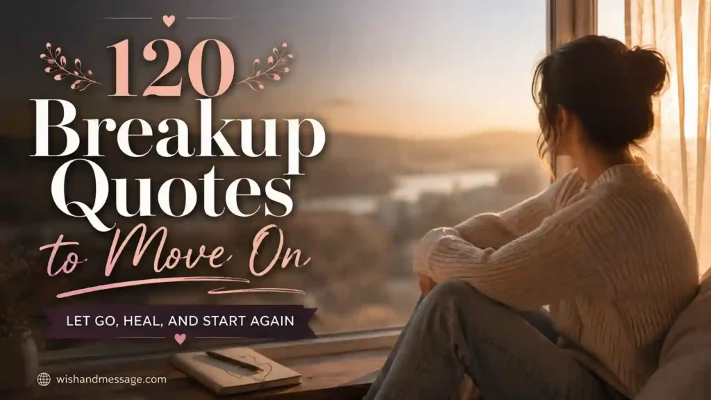 Reflective scene with soft light and overlay text about breakup quotes to move on