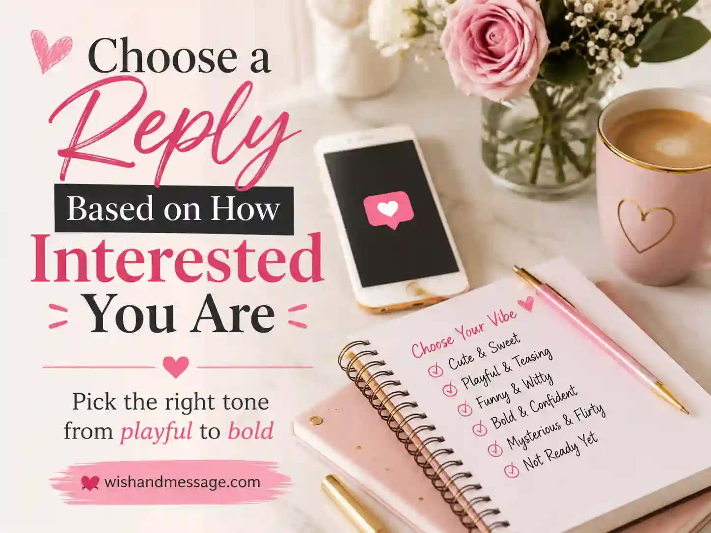 Smartphone and thoughtful setup showing how to choose a flirty reply based on your interest level