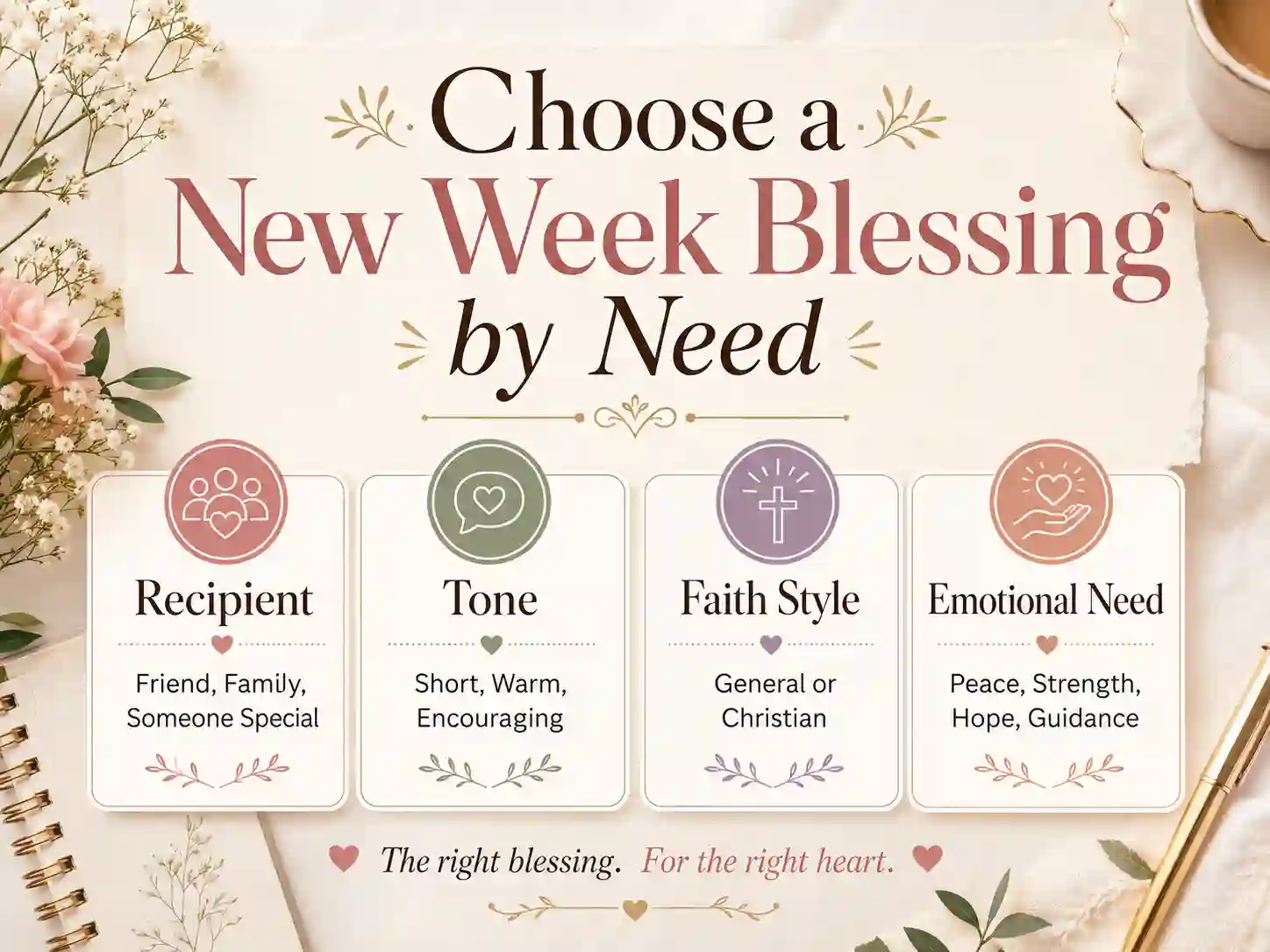 Guide for choosing a new week blessing by recipient tone faith and emotional need