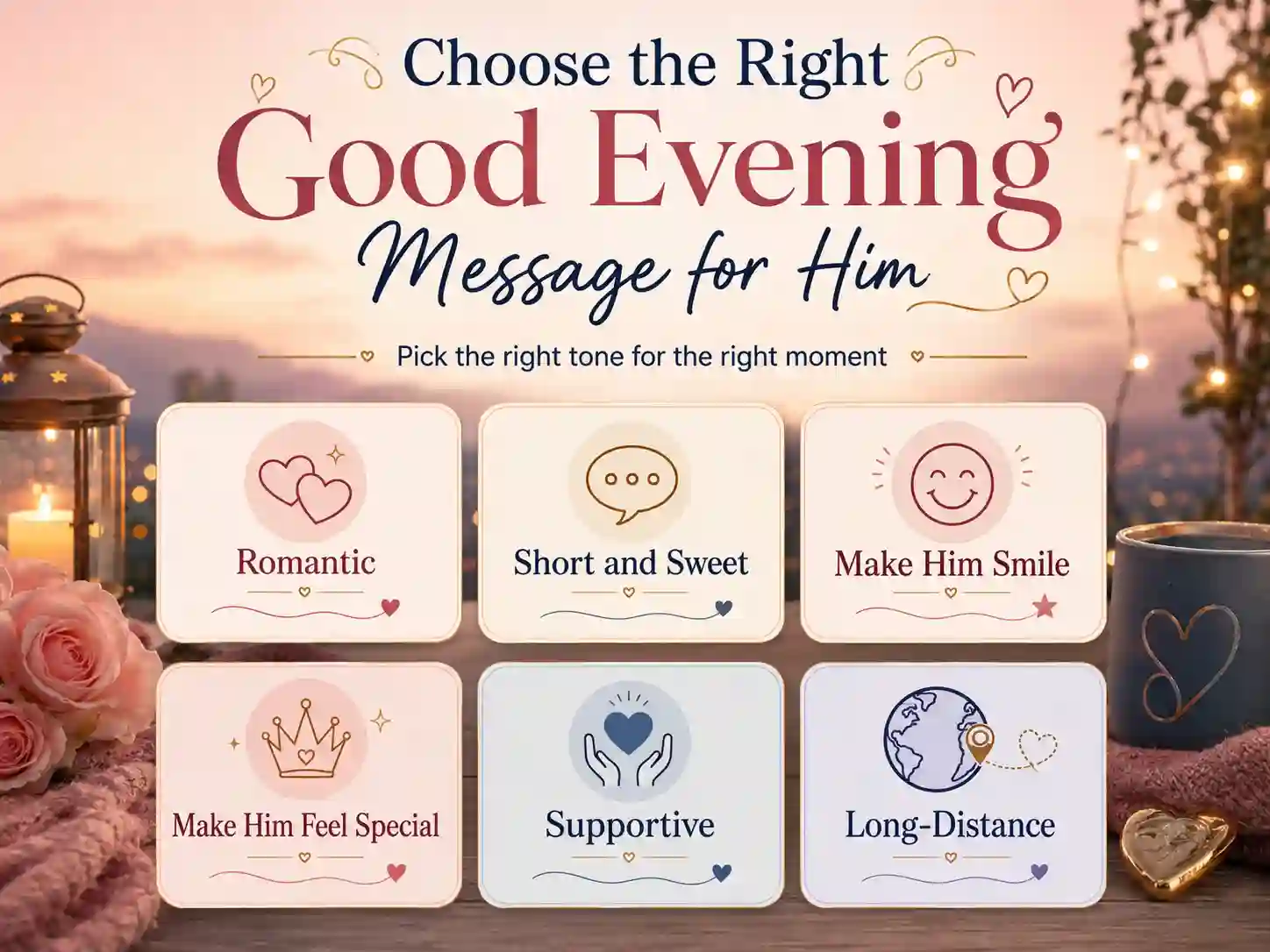 Infographic style quick guide for choosing the right good evening message for him