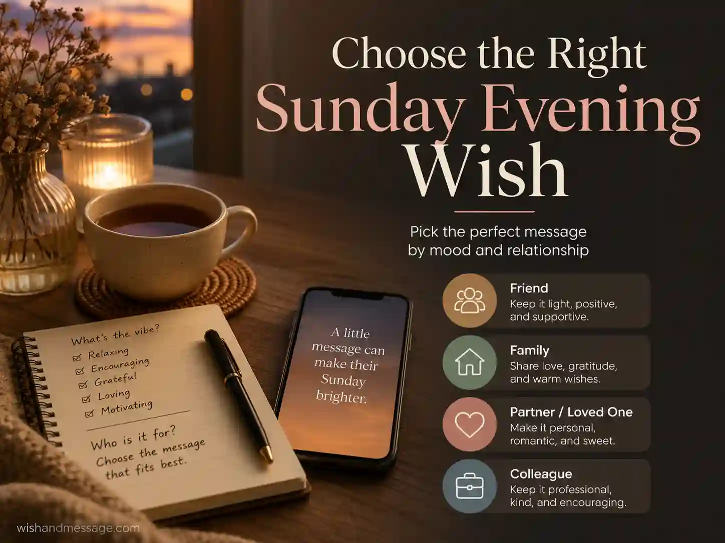 Guide for choosing the right Sunday evening wish by mood and relationship