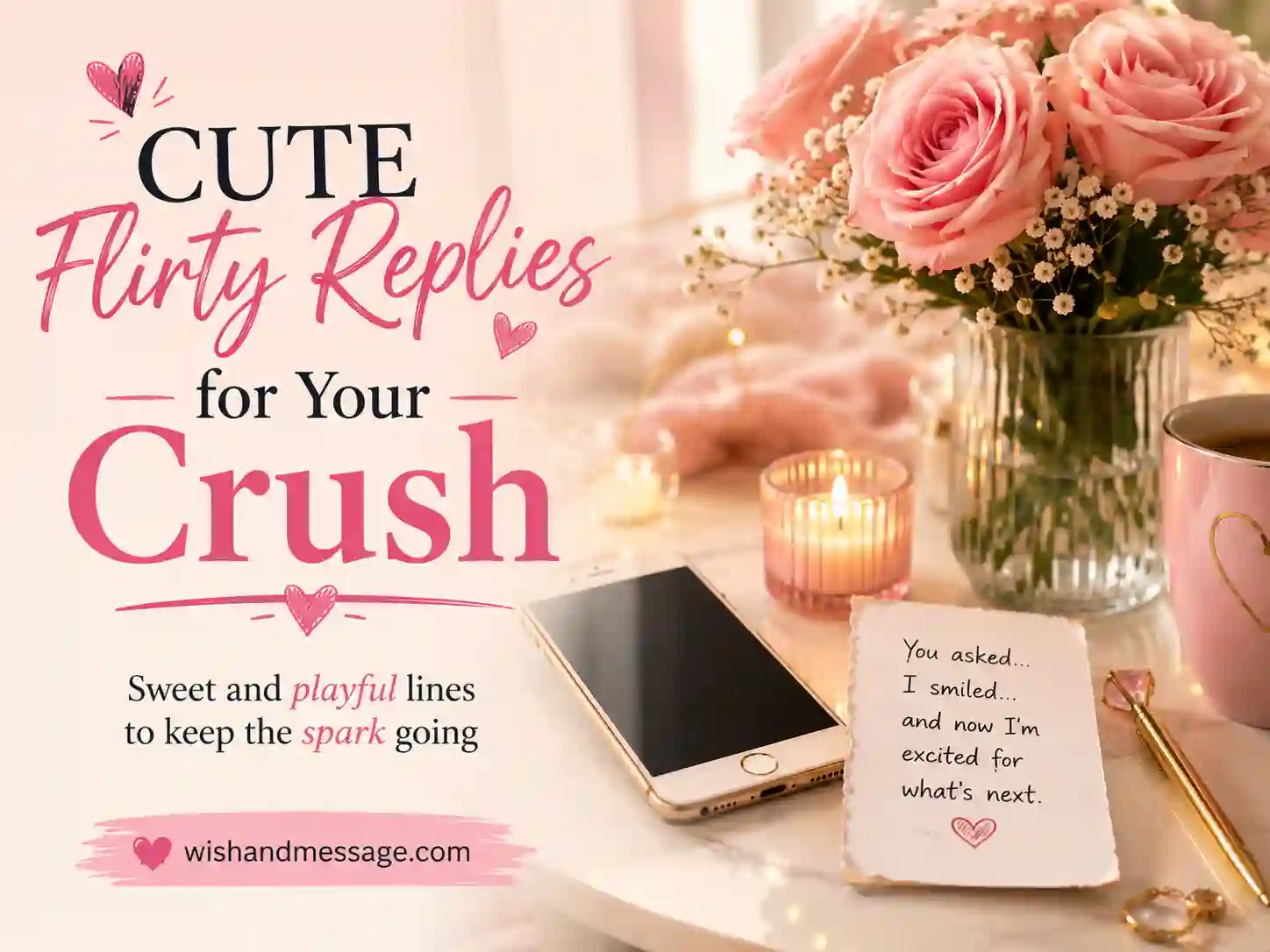 Romantic and playful setup with phone for cute flirty replies for your crush