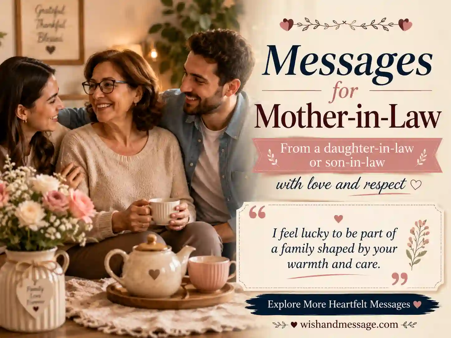Warm family relationship image for daughter-in-law and son-in-law messages to mother-in-law 