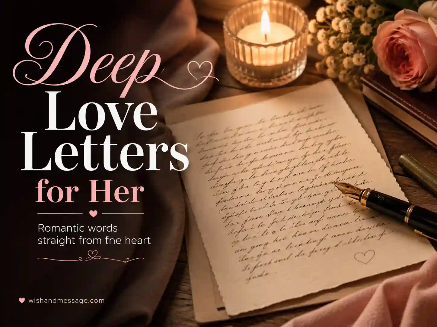 Handwritten romantic letter on paper with pen in a softly lit intimate setting