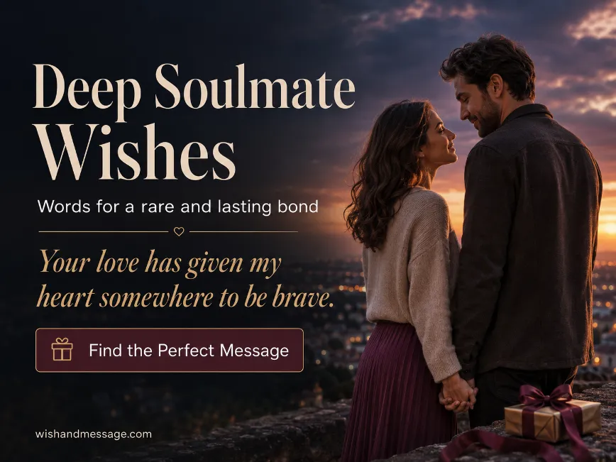 Couple holding hands at sunset with a deep soulmate birthday wish overlay