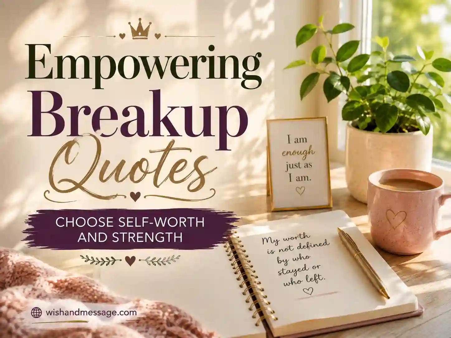 Bright self-care themed image with overlay text about self-worth after a breakup