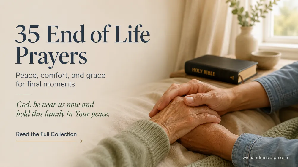 Adult gently holding an older loved one's hand beside a Bible in warm window light.