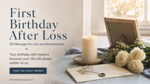 Lit candle, white roses, and remembrance letter for a loved one’s first birthday after death
