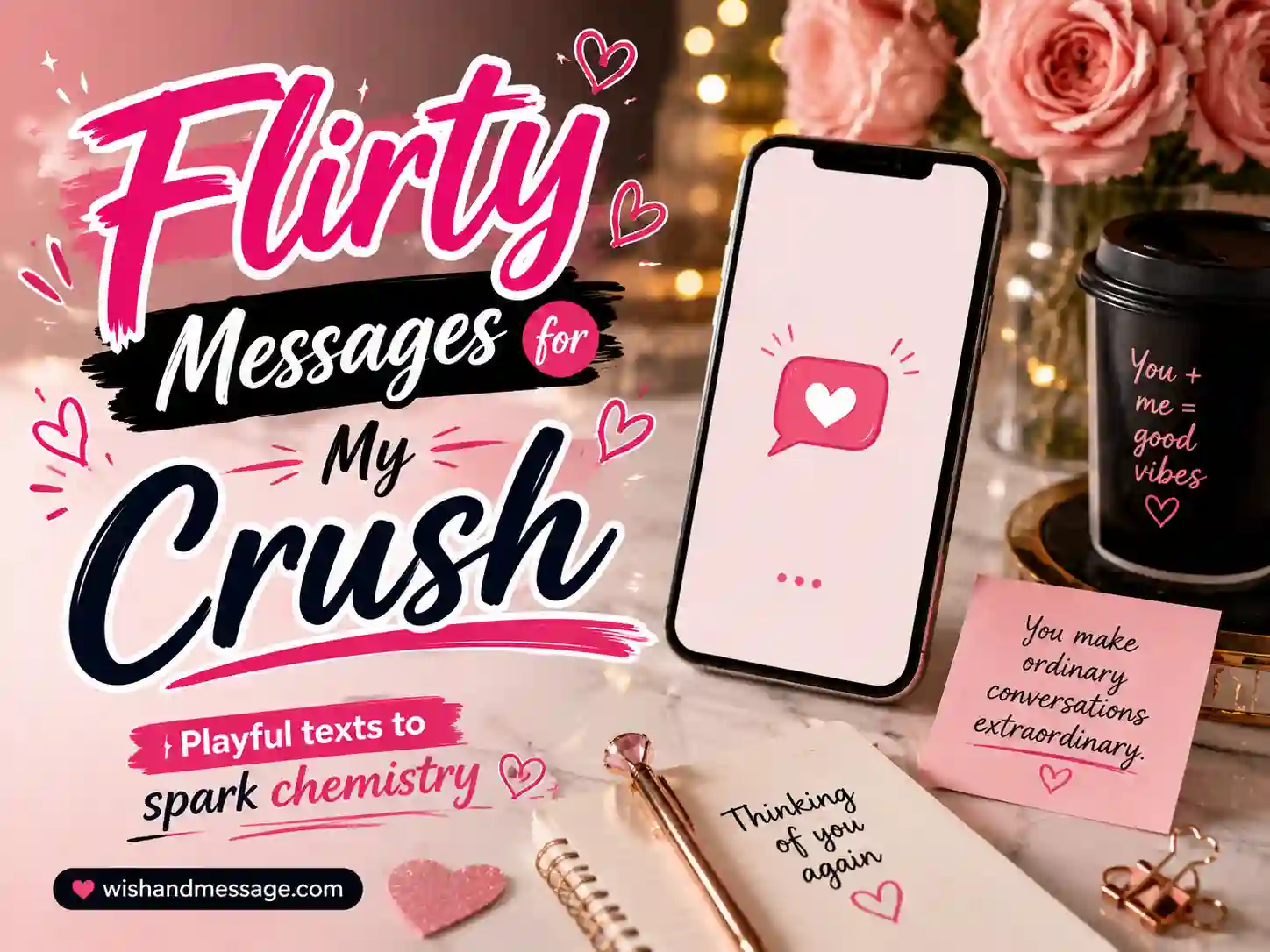 Modern phone and stylish romantic setup representing flirty messages for a crush