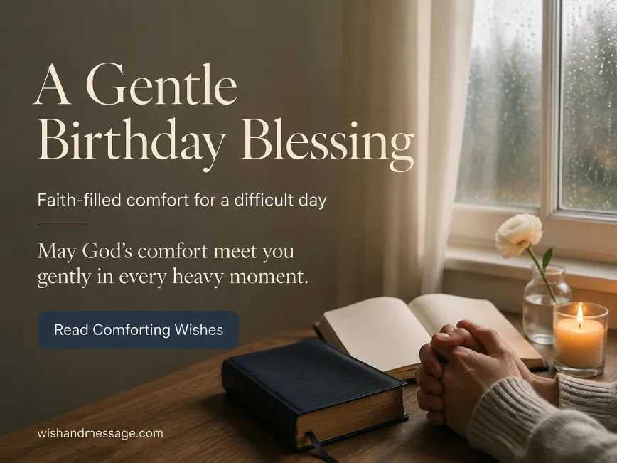Folded hands beside a Bible, journal, and single candle near a quiet window