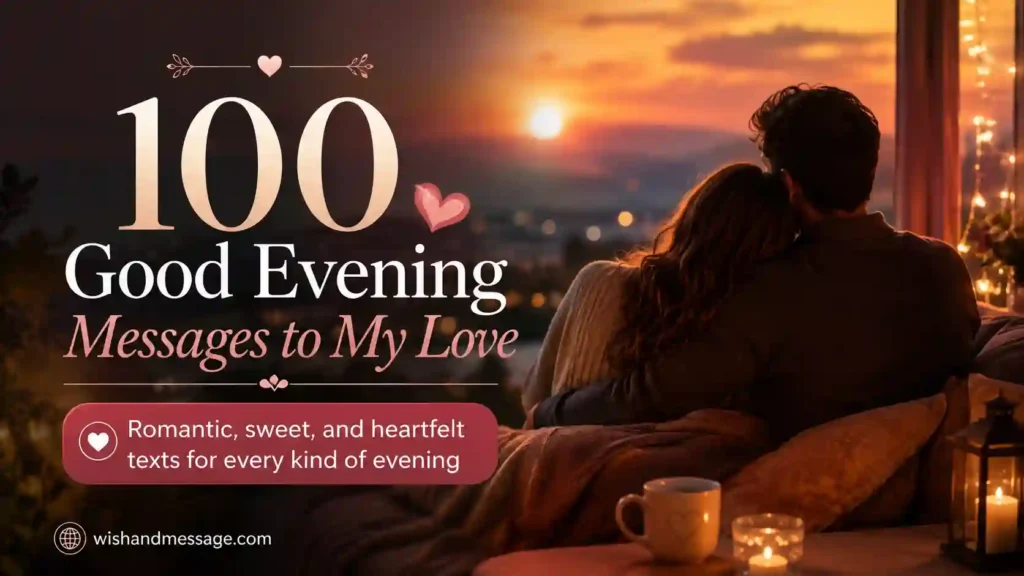 Romantic good evening message to my love featured image with a peaceful evening couple scene and stylish text overlay