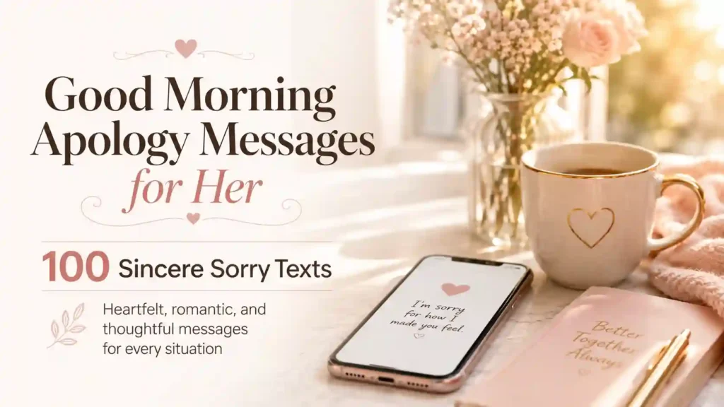 Phone on a morning table with a heartfelt apology message theme for her