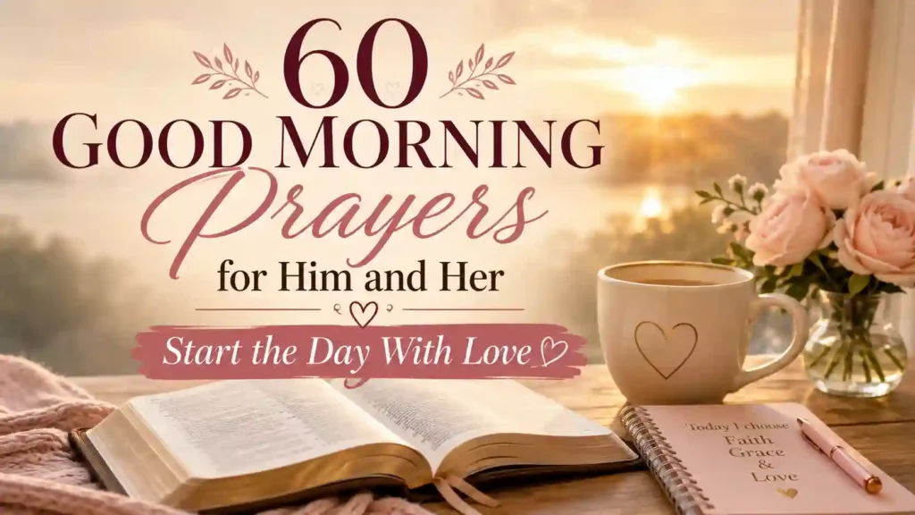 Featured image for good morning prayers for him and her with a soft devotional morning scene