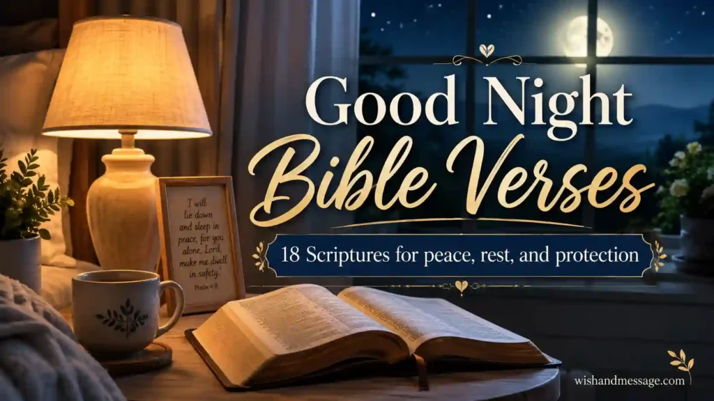 Open Bible beside a bedside lamp in a peaceful nighttime setting