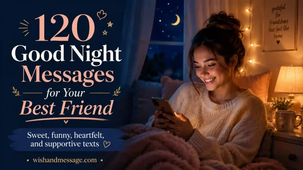 Featured image for good night messages for your best friend with cozy nighttime friendship theme