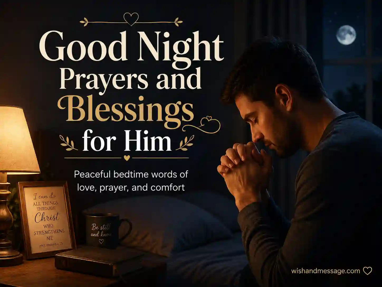Peaceful bedside prayer image for good night prayers and blessings for him