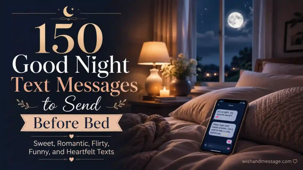 Person reading good night text messages on a phone before bed in a cozy nighttime setting