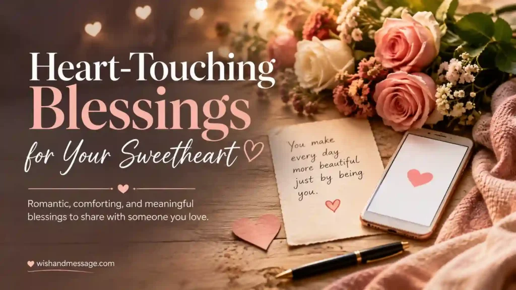 Romantic note flowers and smartphone arranged for heart-touching blessings for a sweetheart