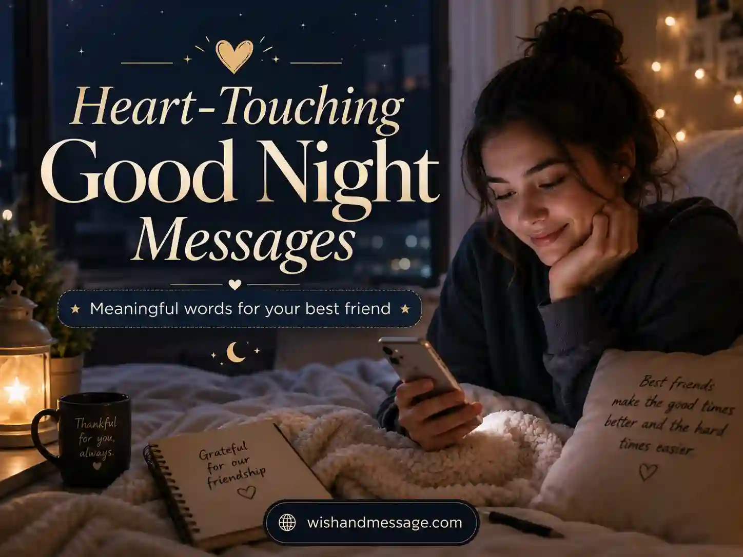 Heart-touching good night messages for best friend with warm emotional nighttime friendship scene
