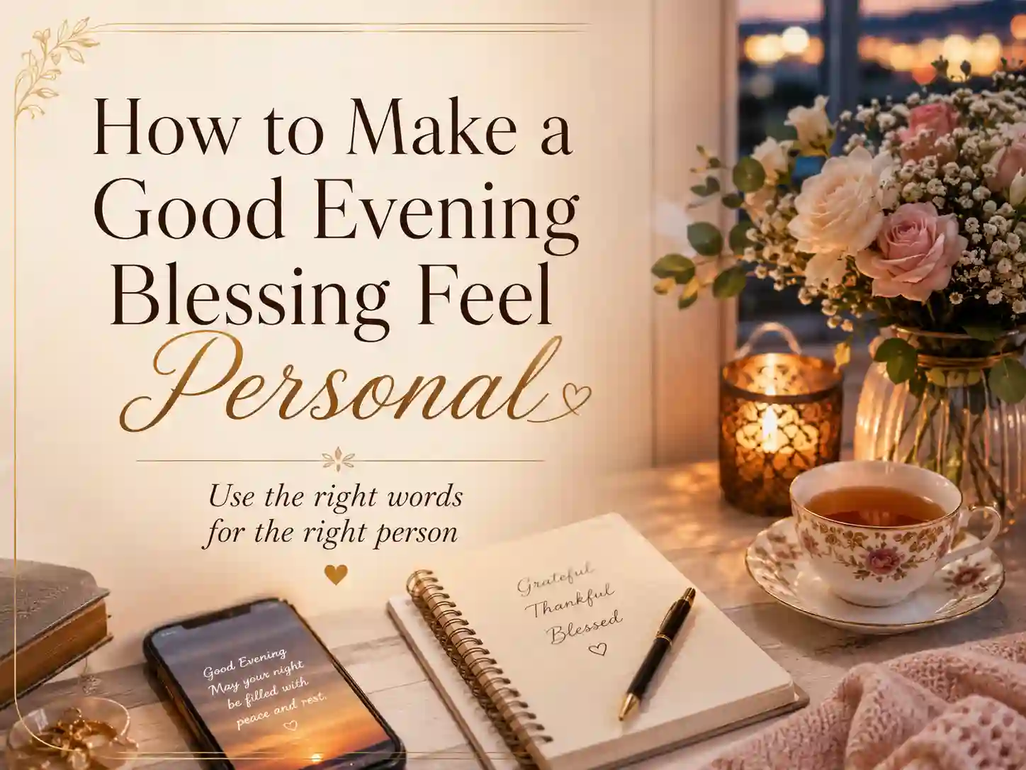 Personalize a good evening blessing image with elegant instructional layout and stylish overlay text