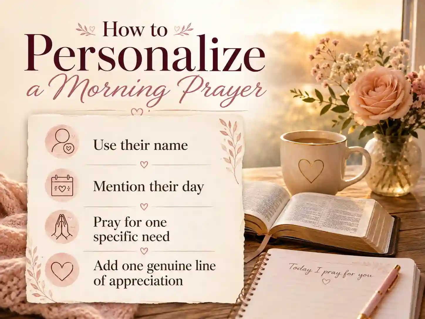 Instructional graphic showing how to personalize a morning prayer for someone you love