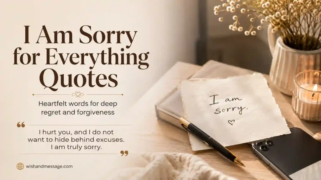 Handwritten apology note beside a phone in a calm reflective setting representing heartfelt sorry quotes