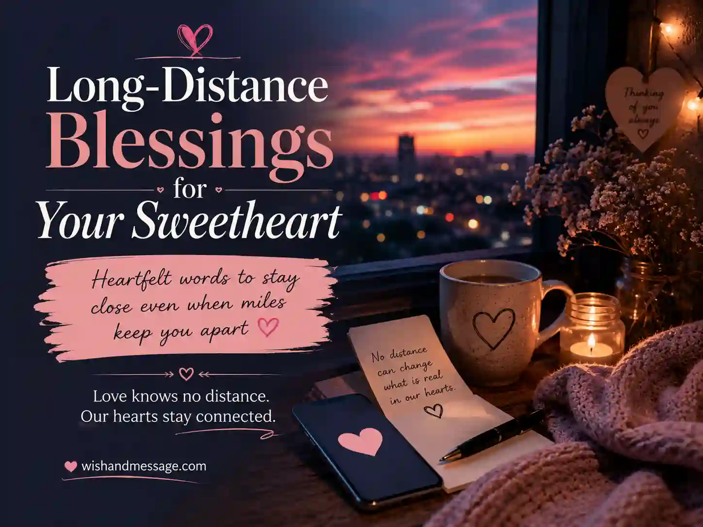 Thoughtful romantic window scene representing long-distance blessings for a sweetheart