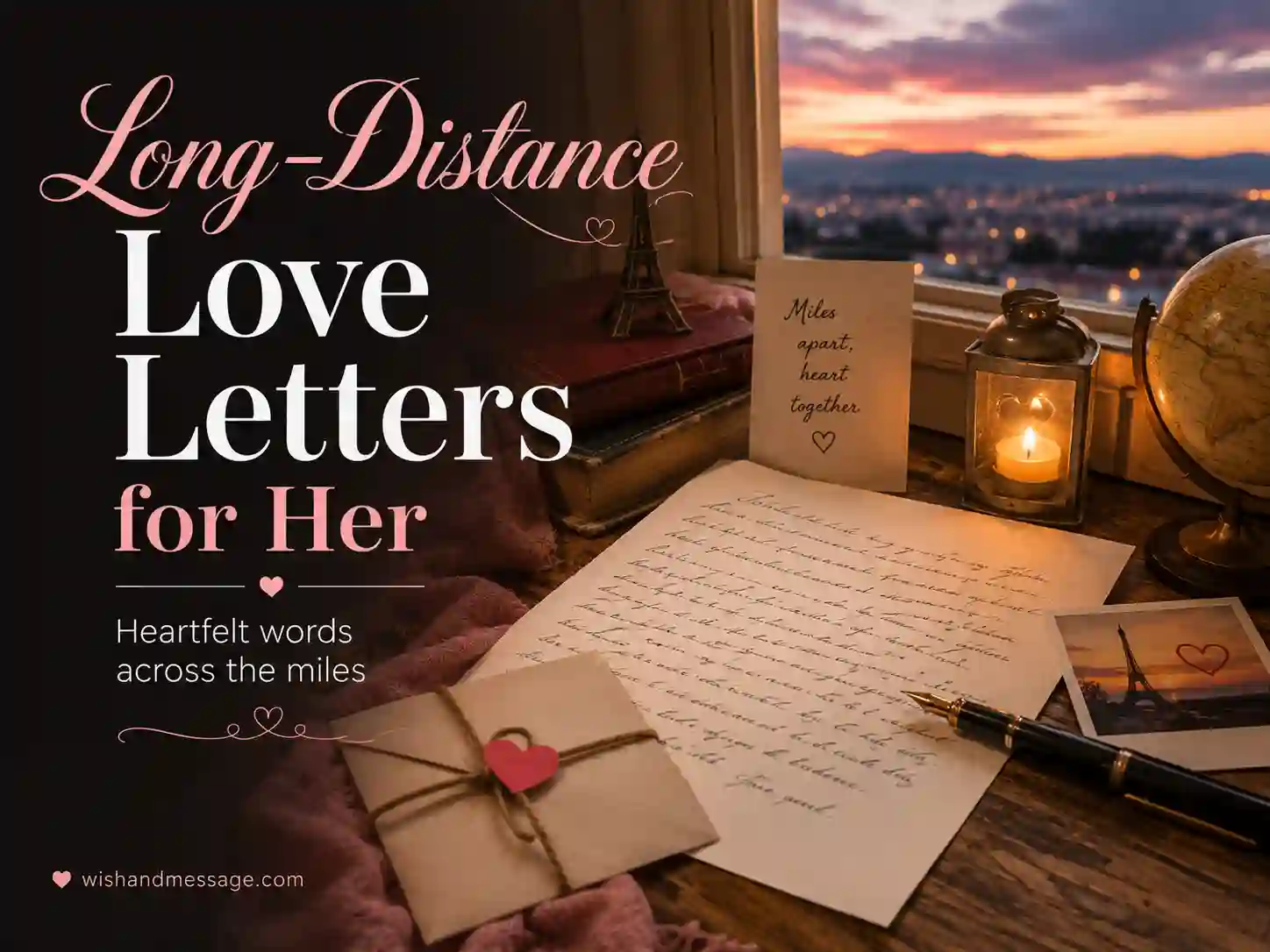 Handwritten love letter near a window with travel-inspired details for a long-distance relationship