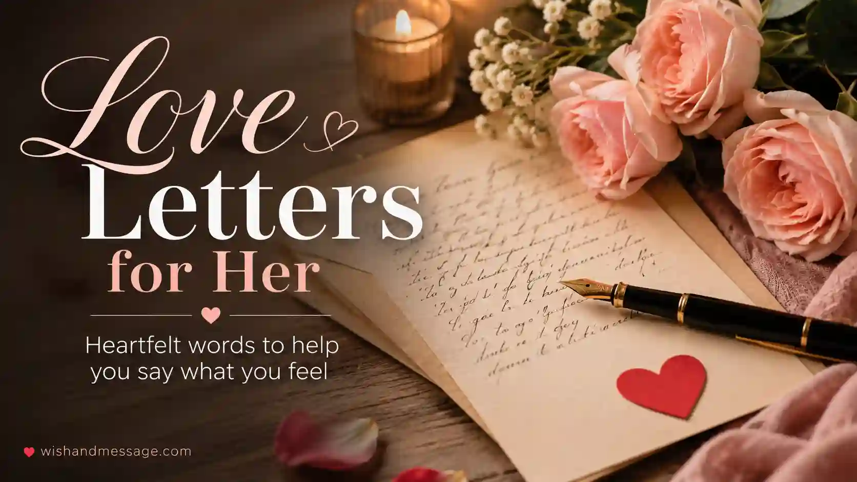 Romantic handwritten letter with flowers and wedding rings for a wife