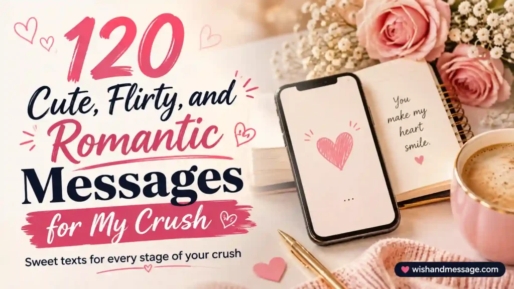 Stylish smartphone and notebook setup representing cute, flirty, and romantic messages for a crush