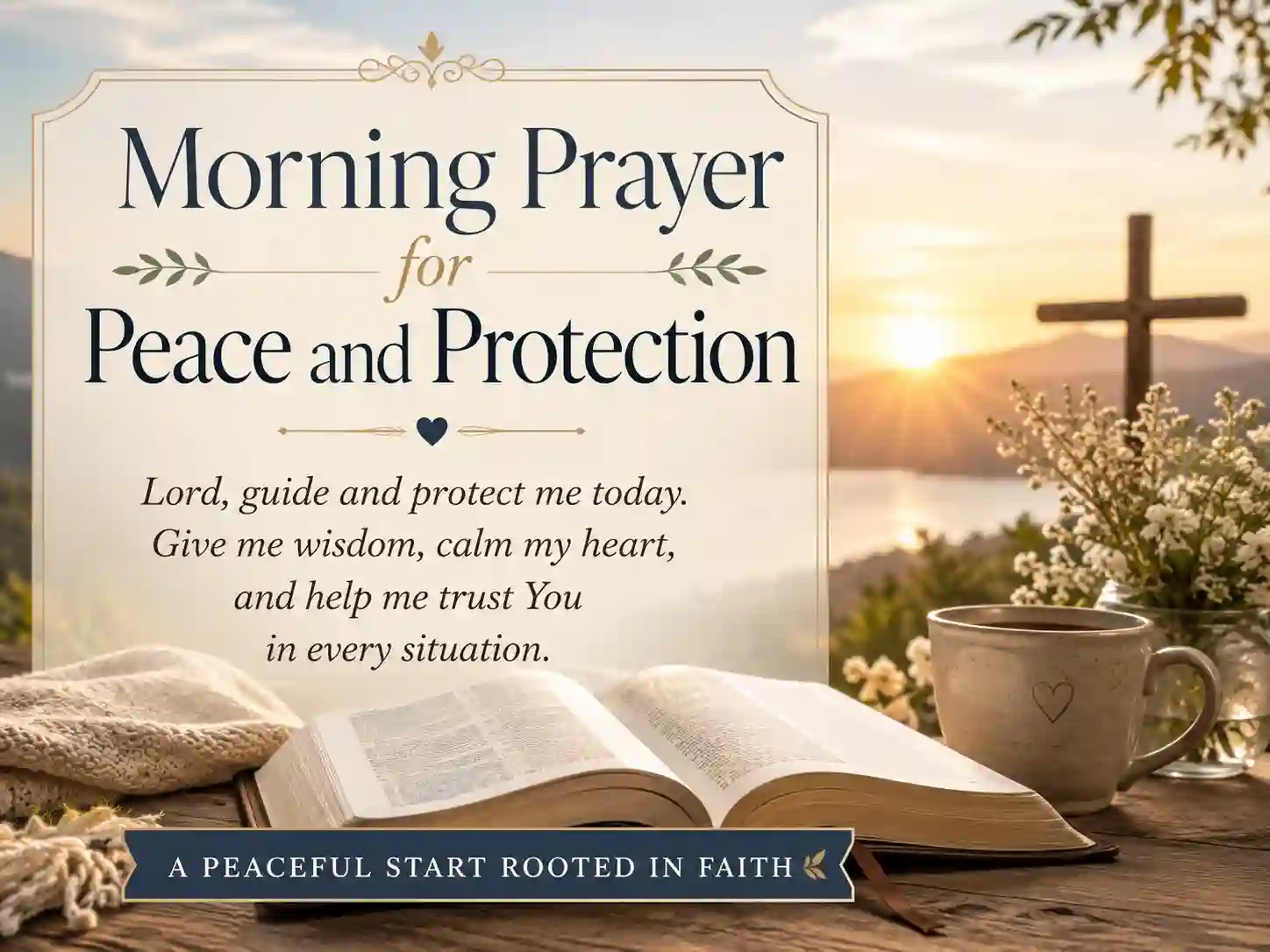 Christian prayer graphic for peace and protection in the morning
