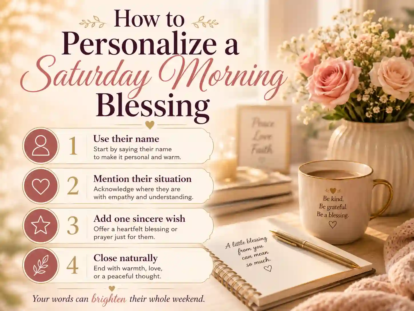 How to personalize a Saturday morning blessing instructional image with elegant message guide