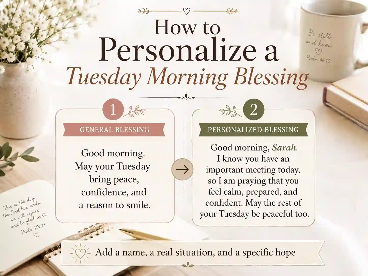 Example showing how to personalize a Tuesday morning blessing