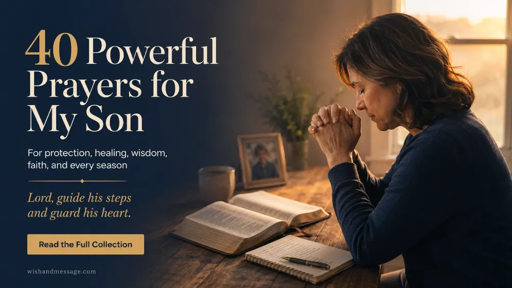 Parent praying beside an open Bible for a son at sunrise