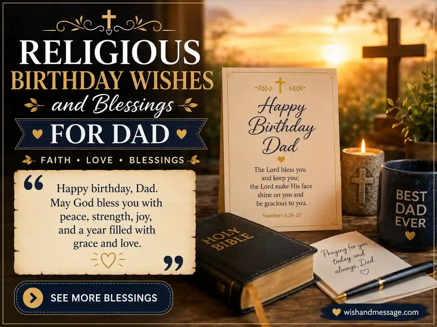 Faith-inspired birthday card for Dad with religious birthday wishes overlay