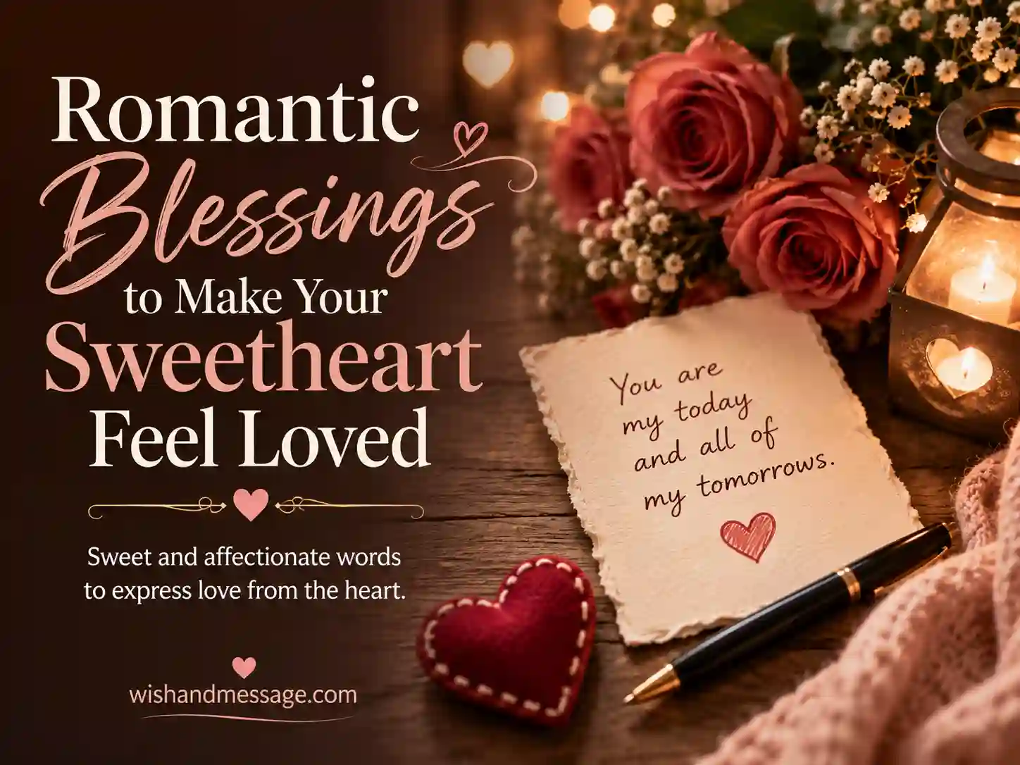 Romantic note flowers and cozy setting for blessings to make your sweetheart feel loved