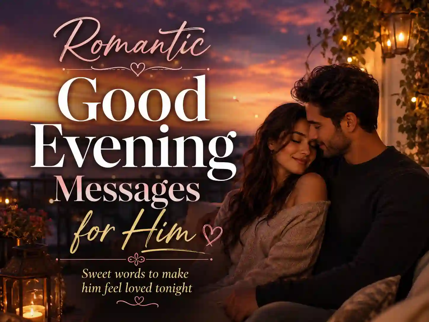 Romantic evening image for romantic good evening messages for him with text overlay