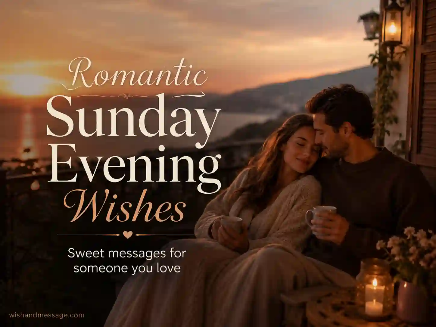 Romantic couple enjoying a peaceful Sunday evening sunset together